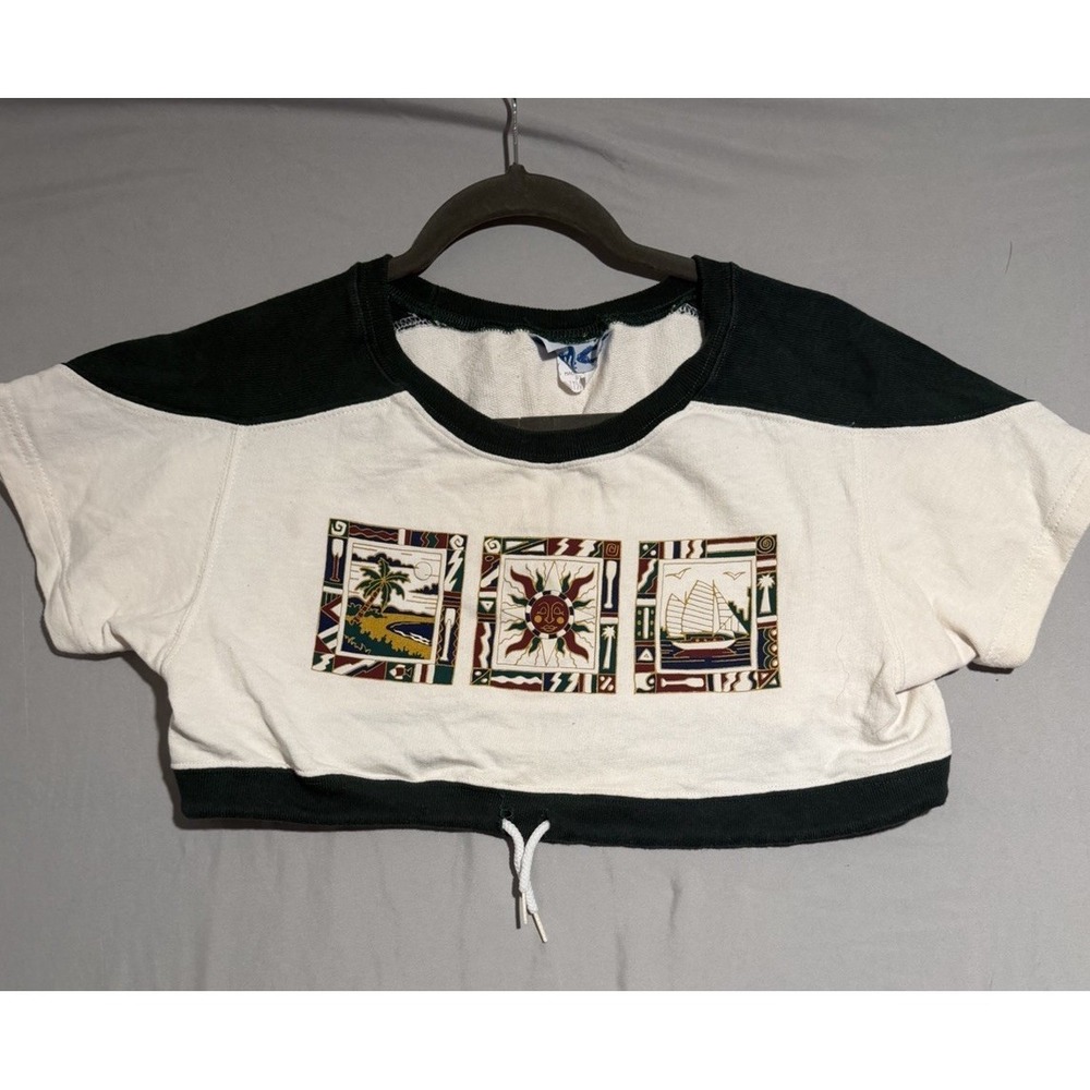 h2o brand‎ vintage crop top ringer tee 'vacation' women's l/xl t-shirt